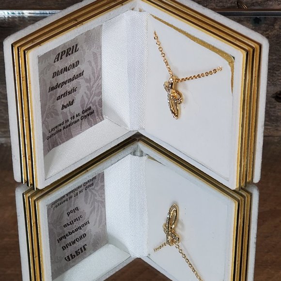 April Birthstone Cross Pendant in Velvet "Bible" Box-Diamond- 18K Gold Plated - Picture 1 of 8